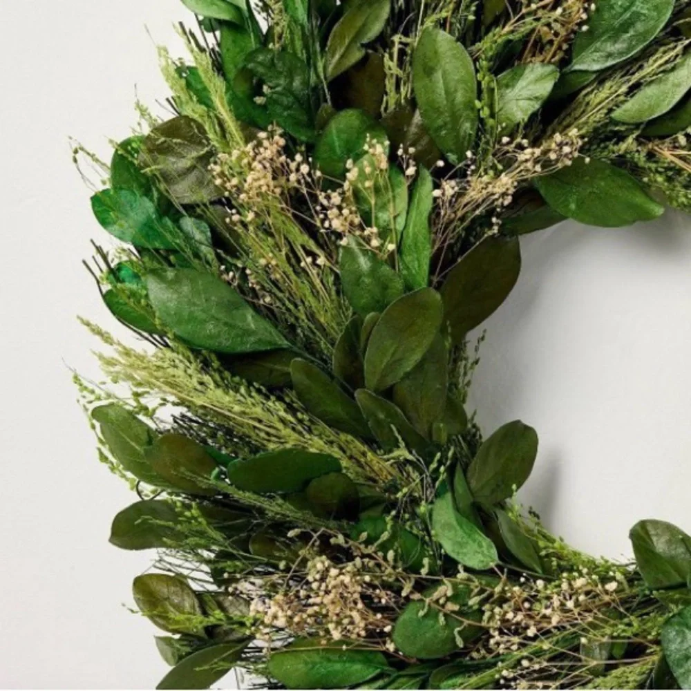 Hearth and Hand 21” Preserved Mixed Leaf & Grass Spring Wreath NIB